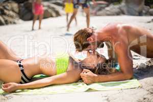 Romantic couple on sand at beach