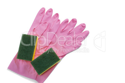High angle view of gloves with sponge