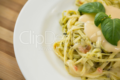 High angle view of fettuccine served in plate