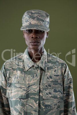 Androgynous man in camouflage uniform