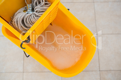 Overhead view of mop bucket