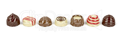 Chocolate pralines on white