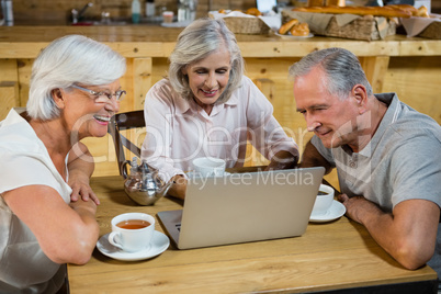 Group of senior friends using laptop