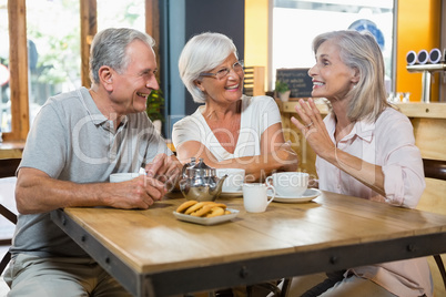 Group of senior friends interacting each other