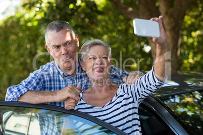 Playful senior couple taking selfie