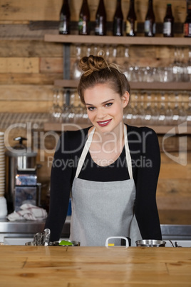 Portrait of owner standing by counter