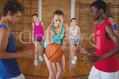 High school kids about to start playing basketball