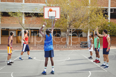 Basketball player taking a penalty shot