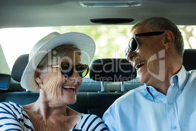 Cheerful senior couple in car