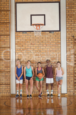 High school kids leaning against the wall in basketball court