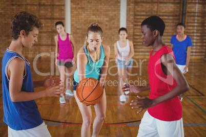 High school kids about to start playing basketball