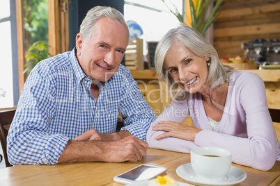 Portrait of senior couple sitting in cafÃ?Â©