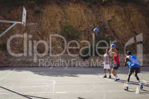 Basketball player taking a penalty shot