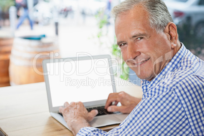Portrait of smiling senior man using digital laptop