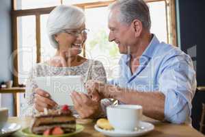 Happy senior couple using digital tablet