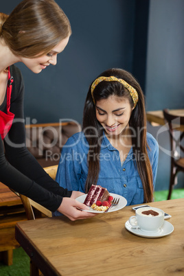 Owner serving sweet food to customer