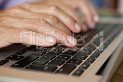 Close up of senior woman using laptop