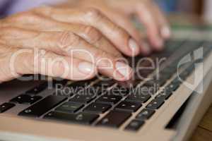 Close up of senior woman using laptop