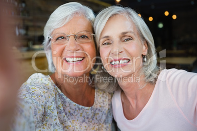 Two senior woman sitting together in cafÃ?Â©