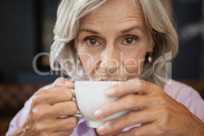 Portrait of senior woman drinking coffee