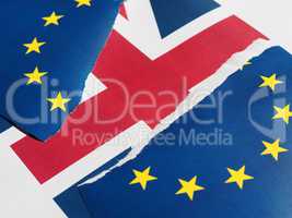Torn EU flag over UK flag