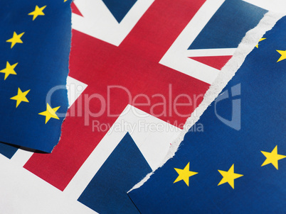 Torn EU flag over UK flag