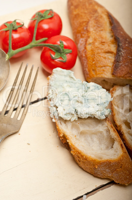 fresh blue cheese spread ove french baguette