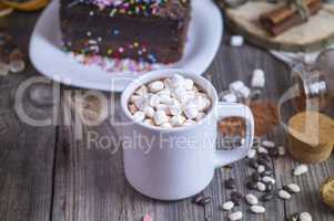 Hot chocolate with marshmallows in a white mug