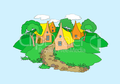 Small Village Illustration Isolated