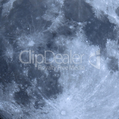 Full moon surface seen with telescope