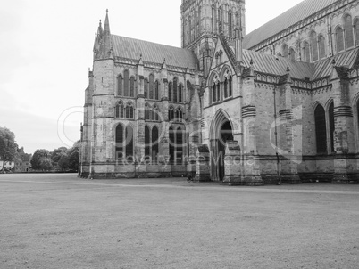 Salisbury Cathedral in Salisbury in black and white