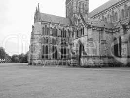 Salisbury Cathedral in Salisbury in black and white