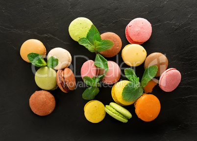Macarons on stony table