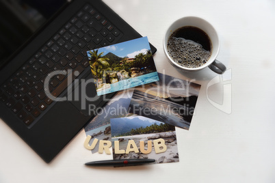 Urlaubsplanung online PC Fotos Kaffee