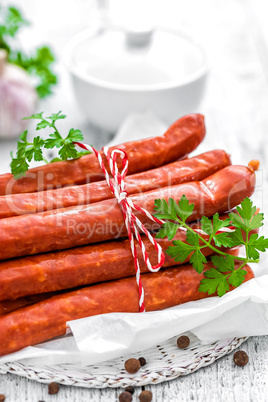 Sausages on white background