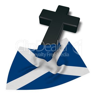 christian cross and flag of scotland - 3d rendering