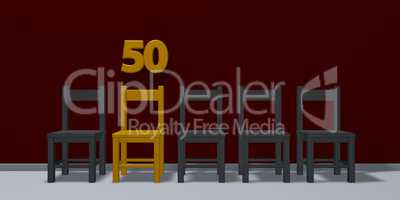 number fifty and row of chairs - 3d rendering