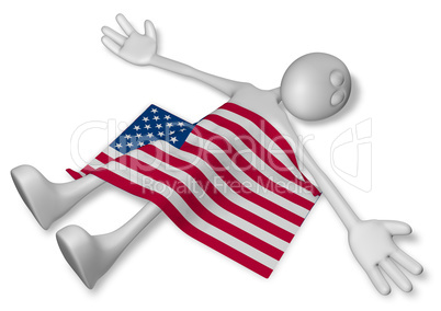 dead cartoon guy and flag of the usa - 3d illustration