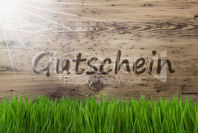 Sunny Wooden Background, Gras, Gutschein Mean Voucher