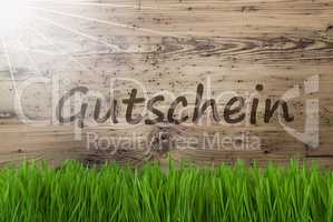 Sunny Wooden Background, Gras, Gutschein Mean Voucher