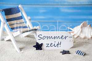 Summer Label With Deck Chair, Sommerzeit Means Summertime