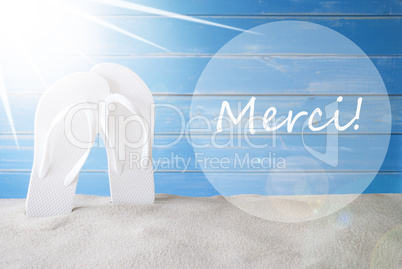 Sunny Summer Wooden Background, Merci Means Thank You