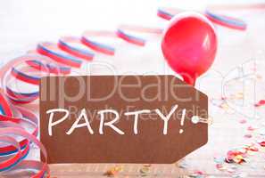 Party Label With Streamer, Balloon, Text Party