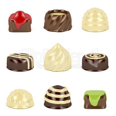 Chocolate candies on white