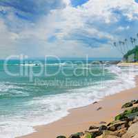 ocean, picturesque beach and blue sky