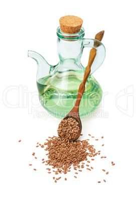 flax seeds and oil isolated on white background