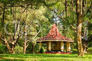 Covered lightweight gazebo in the garden for relaxation