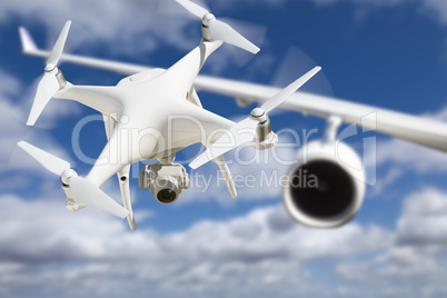 Unmanned Aircraft System (UAV) Quadcopter Drone In The Air Too C