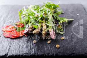 Asparagus salad with chorizo