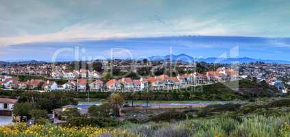 Panoramic view of tract homes along the Dana Point coast